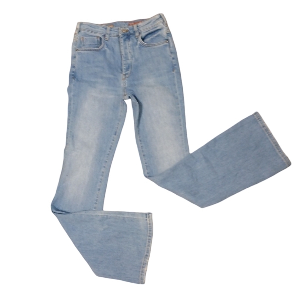 Anthropologie Buttonfly High Rise Flared Distressed Jeans